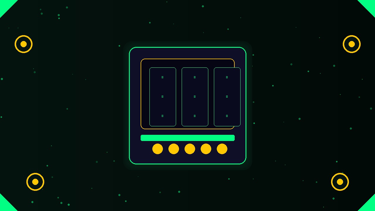 بانر رئيسي لعالم السلوتس - ماكينة سلوتس ذهبية مضاءة في الخلفية المظلمة الفاخرة